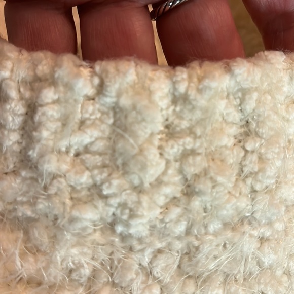 SHOW ME YOUR MUMU Size Medium Fuzzy Crop Varsity Sweater Nubby Ecru Ivory Soft - Picture 16 of 16